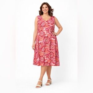 Caribbean Joe Floral Sleeveless Dress Soze 2X Cotton Pink and Coral